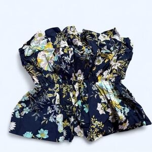NWT Anthropologie Blue Floral Ruffle Strapless Sweetheart Top Size Small